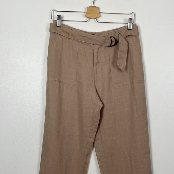 Tahari wide leg linen pants women size 4 with belt 4 pockets comfortable beige - Picture 3 of 8